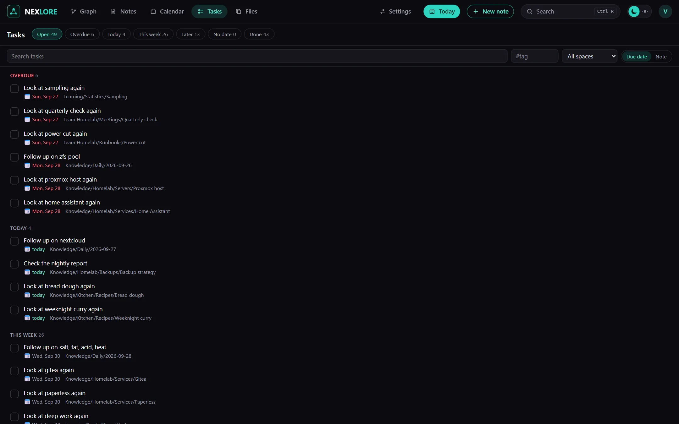 All open tasks, grouped by due date